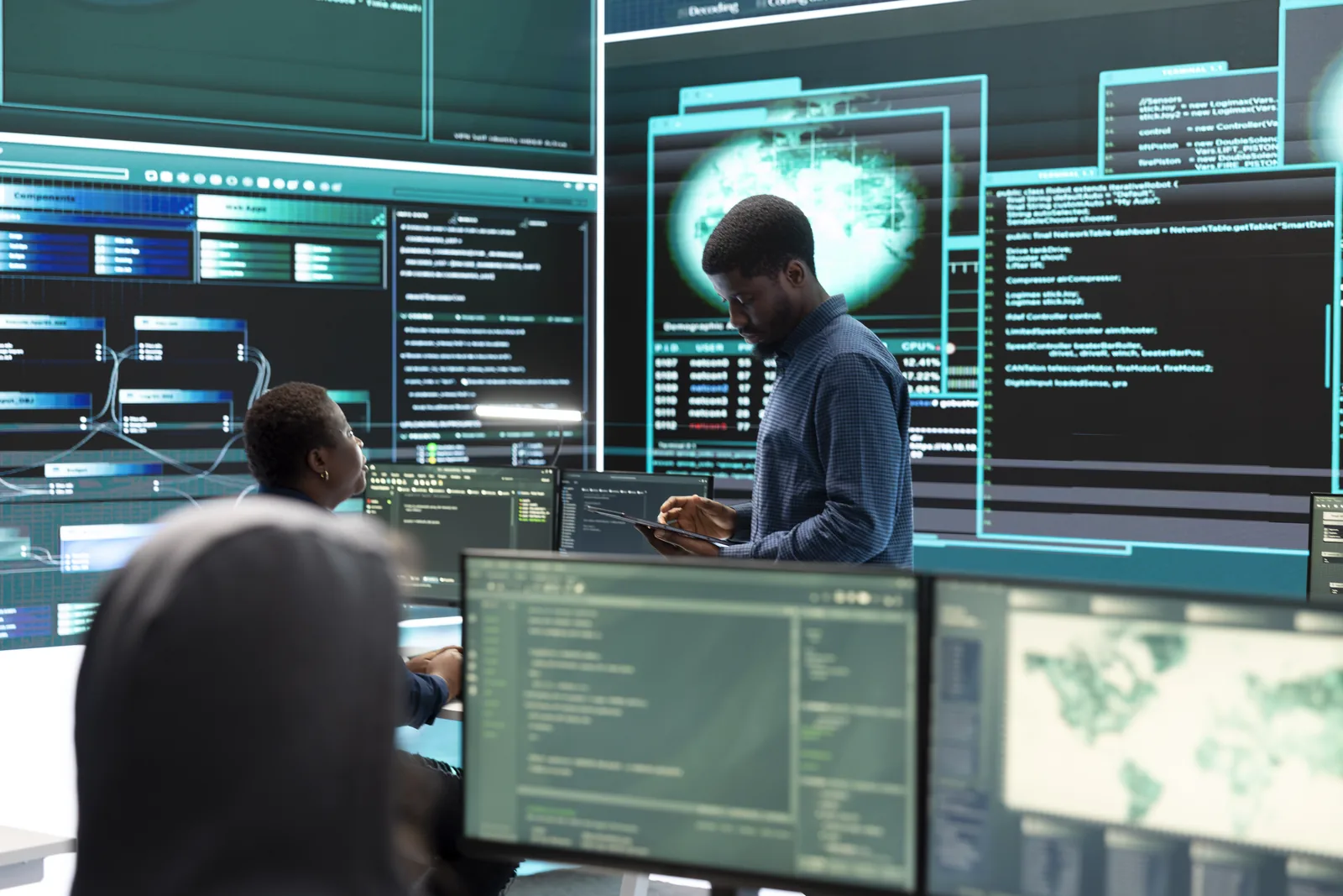 Cyber defense team working in a security operations center